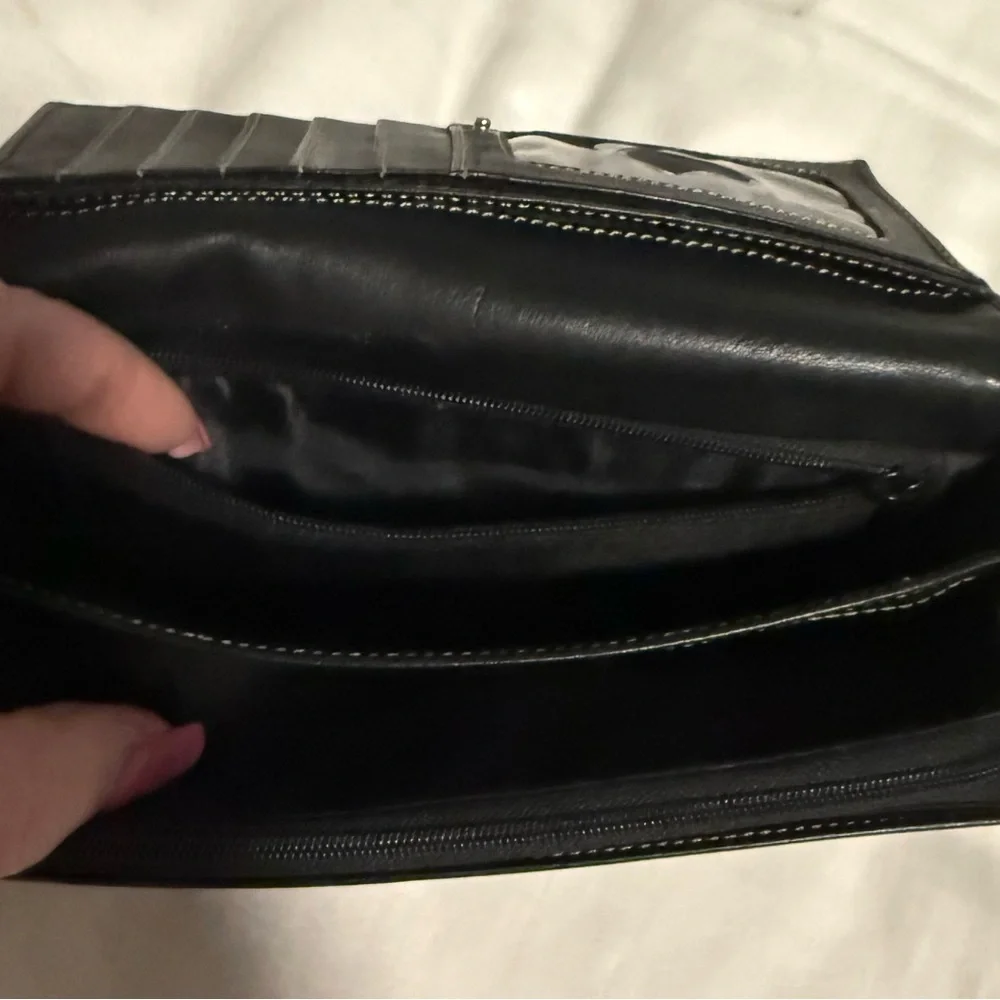 Tignanello Black Leather Wallet with Silver tone Logo! Like New!